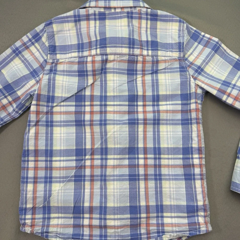 OshKosh B'Gosh Shirt Boys‎ Size 5 Blue/Coral Plaid Button-Up Long Sleeve